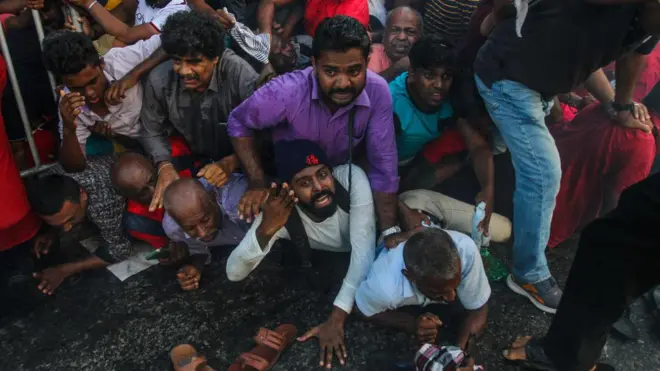 Police are using water cannons and tear gas to disperse the activists of the National People's Power or Jathika Jana Balawegaya protest demanding the government to hold the local government elections, in Colombo on February 26, 2023