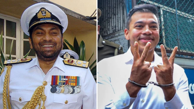 කරන්නාගොඩ සහ යෝෂිත රාජපක්ෂ සිටිනා ඡායාරූප දෙකකි