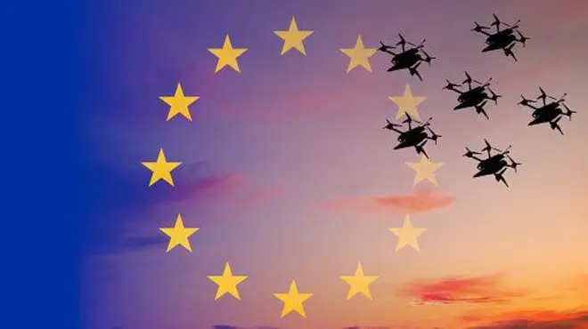 дрони на тлі прапору ЄС