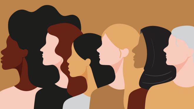 Ilustração de mulheres de perfil com diferentes cores e idades