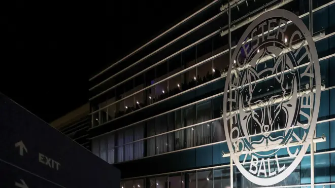 General view of a Leicester City sign from the front of King Power Stadium