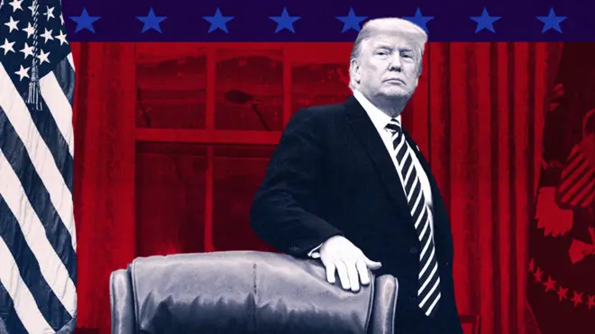 Ilustração mostra Donald Trump no gabinete presidencial