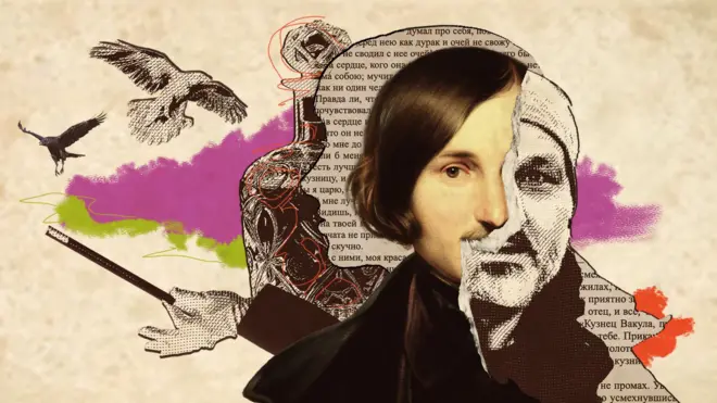 Collage with images of Gogol and the convicted Beka Tsirekidze