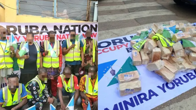 Aworan awọn ajijagbara Yoruba nation naa ati Burẹdi ti wọn ka mọ wọn lọwọ