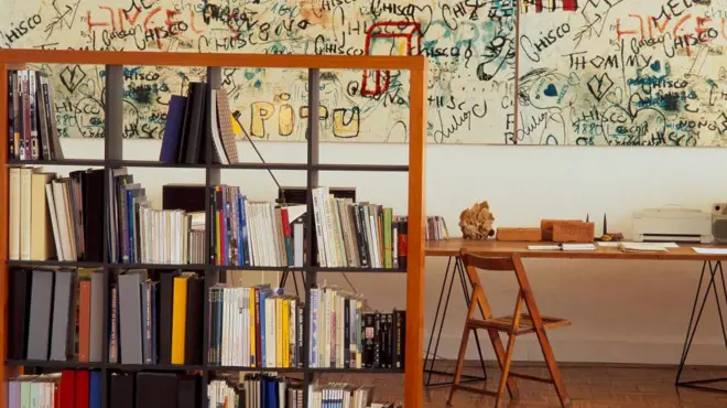 View of bookshelves for one home office