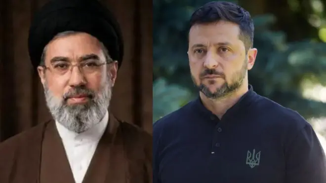 Ayaatollaa Mojtabaa Kaameenii fi Volodimiir Zeleniskii
