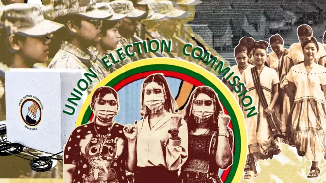 ရွေးကောက်ပွဲမှာ လူငယ်တွေမဲပေးခဲ့ပုံနဲ့ PDF ဂျန်ဇီးတွေကို မဲပုံးနဲ့အတူ သရုပ်ဖော်ထားပါတယ်။