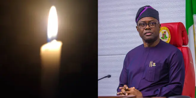 Aworan Gomina Seyi Makinde ati abẹwa to n jona kan.