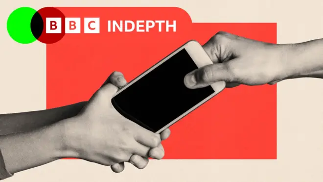 A treated image showing two people struggling over a phone