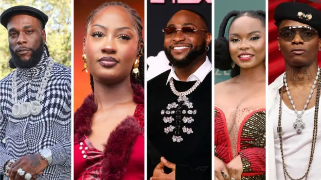 Nigerian Afrobeat stars Burna Boy, Tems, Davido, Yemi Alade & Wizkid, 