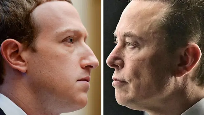 إيلون ماسك (يمين) ومارك زوكربيرغ (يسار)
