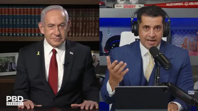 Netanyahu ve podcast sunucusu Patrick Bet-David'in söyleşisinden bir kesit.