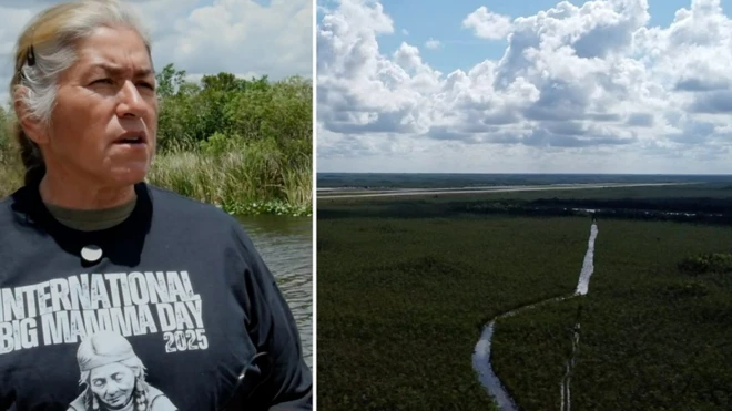 دو تصویر در کنار هم یکی مربوط به مردی که نگرانیهای محیطزیستی دارد و دیگری تصویر هوایی از منقطه مورد نظر