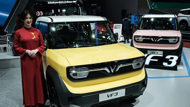 Mẫu xe VinFast VF3 được trưng bày tại Triển lãm Ô tô Quốc tế Gaikindo Indonesia lần thứ 32 (GIIAS) tại Jakarta, ngày 23/7/2025