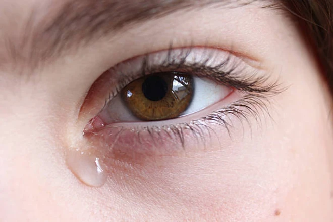 รูปตาสีน้ำตาลมีหยดน้ำตา