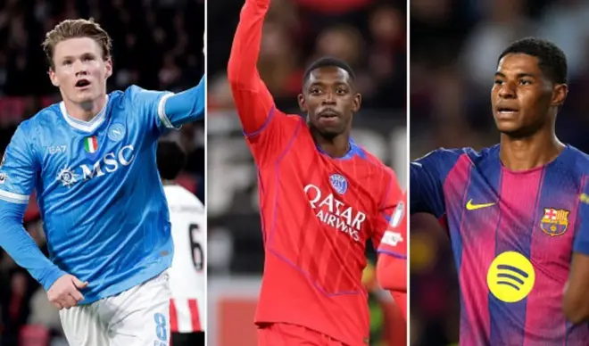 Foto mix of McTominay [Napoli] Dembele [PSG] Rashford [Barcelona] di big scorers on Tuesday night