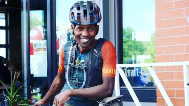 Suleiman Kangangi mu cyumweru cyashize ubwo yari amaze kuba uwa munani mu isiganwa rya Gravel worlds muri leta ya Nebraska muri US