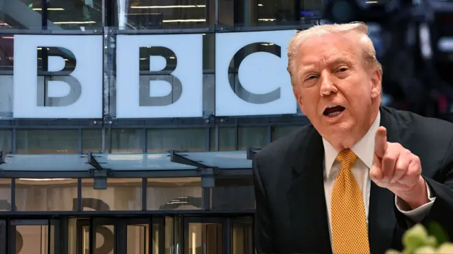 美國總統特朗普及BBC大樓標誌