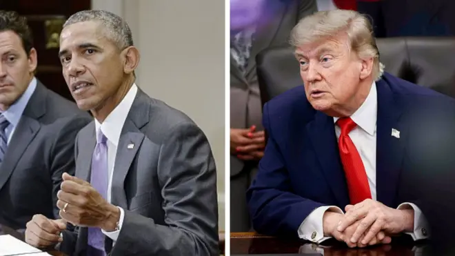 オバマ氏とトランプ氏の写真が並んでいる画像