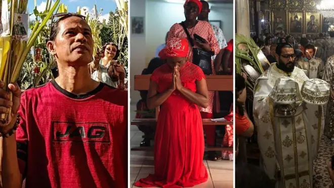 People celebrating Palm Sunday