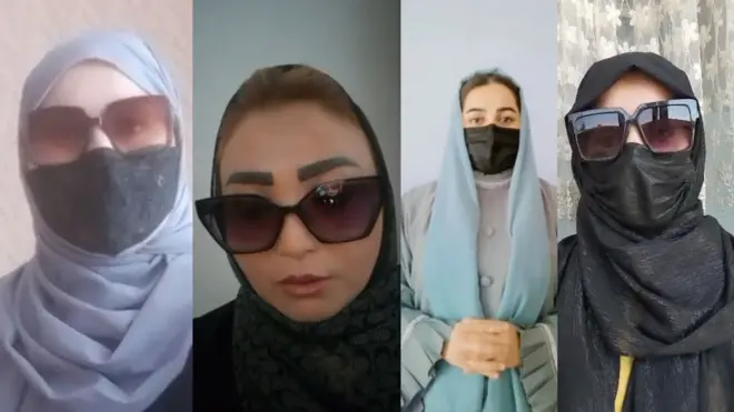 تصویر چهار زن معترض در که در حمایت از زنان هرات کارزار راه انداخته اند. 