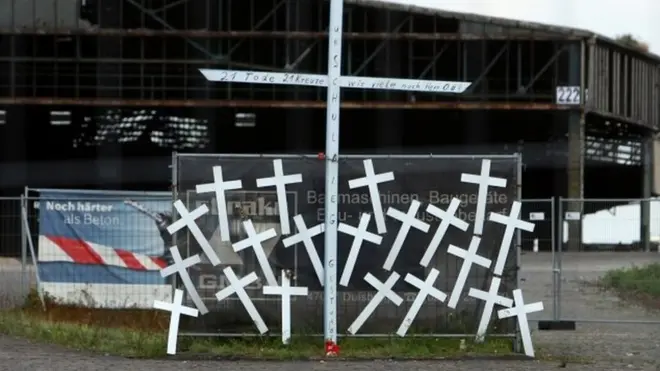 Crosses for each of the 21 victims