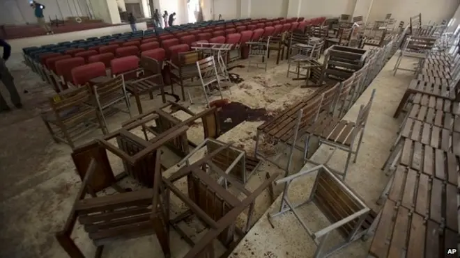 The auditorium, where most of the children were killed, remains closed