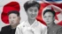 Matashiya Ko Yong Hui a tsakiya, Kim Jong Un a hagu, sannan Kim Jong Il a dama. Tutar Japan (a hagu) da kuma tutar Koriya ta Arewa a bayansu.