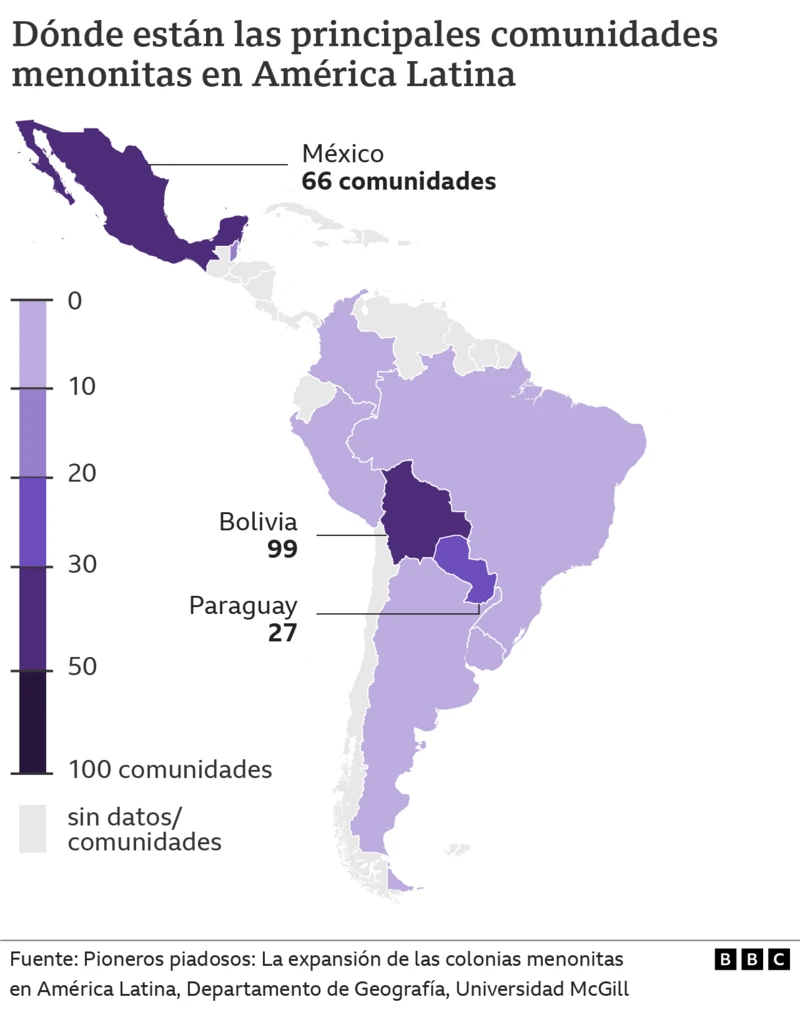 Mapa de comunidades menonitas en América Latina