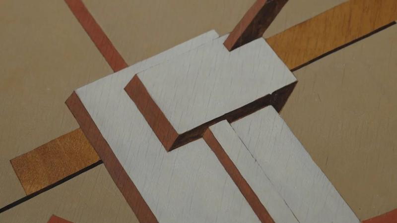 Detalle de la supuesta pintura de El Lissitzky comprada por la madre de Beatrice Gimpel McNally, y que la investigación de la BBC sobre arte soviético de vanguardia demostró que era falsa.