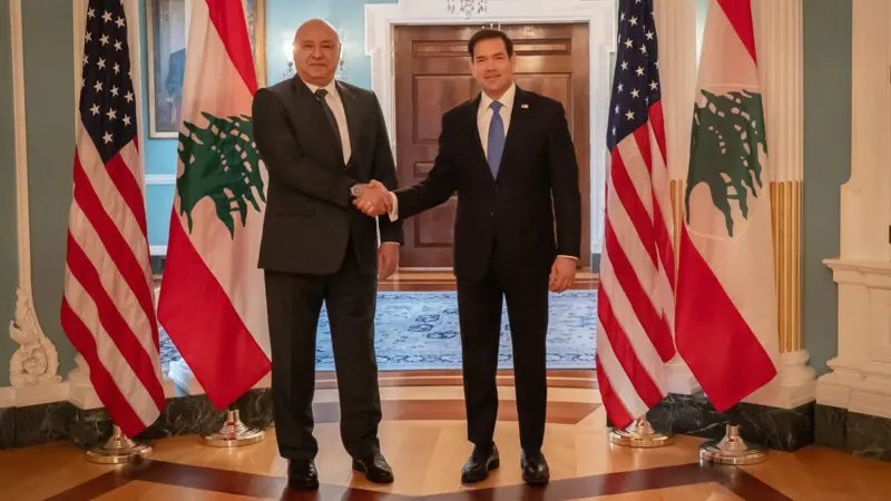 الرئيس عون والوزير روبيو في مقر الخارجية الأمريكية.