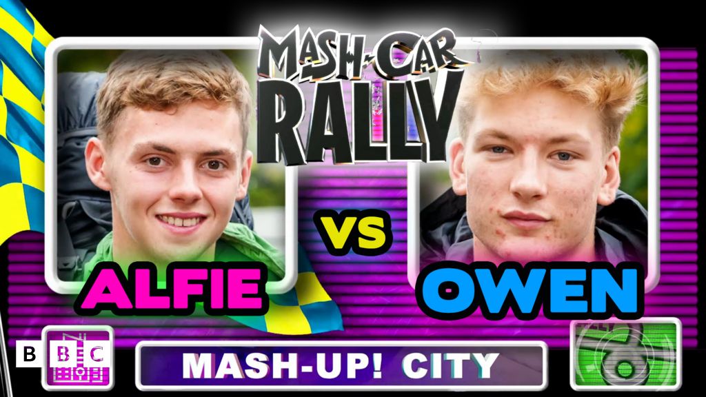 Mash Car Rally with Race Across the World stars Alfie Watts and Owen Wood CBBC Saturday Mash Up Racing Game Karts