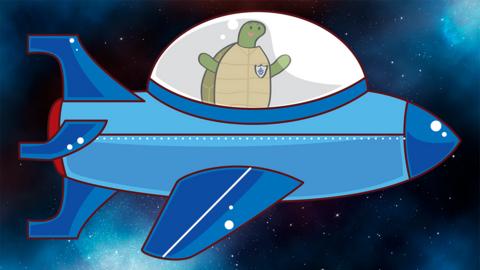 Shelley in a spaceship.