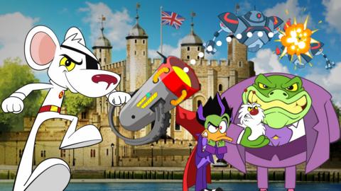 Danger Mouse operates a cannon to destroy evil robots and villains in this Danger Mouse game.