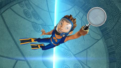 Ant Nekton from 'The Deep' holding a magnifying glass with a shaft of light behind.