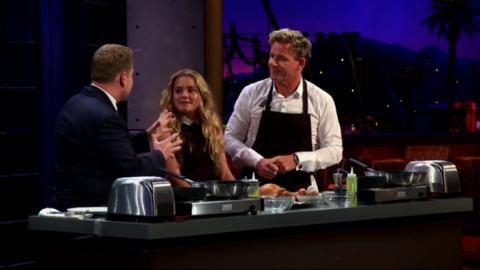 Tilly and her dad with James Corden