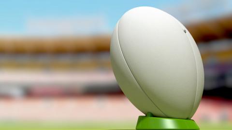 Rugby ball in a rugby stadium