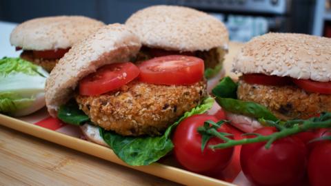 Click to watch Omari\u2019s recipe for \u2018movie mega vegan burgers\u2019