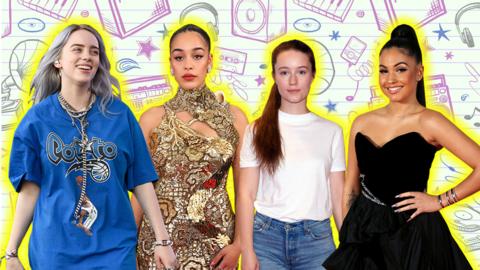 Singers Billie Eilish, Jorja Smith, Sigrid and Mabel.