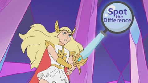 She-Ra holds up a magnifying glass in this spot the difference game.