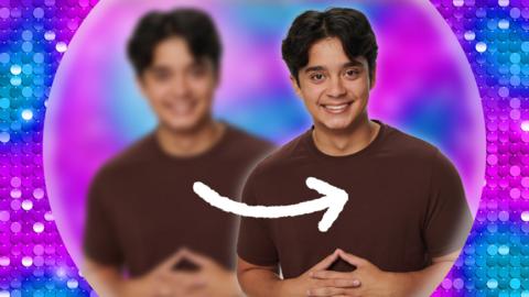 Xander is smiling next to a blurry version of himself