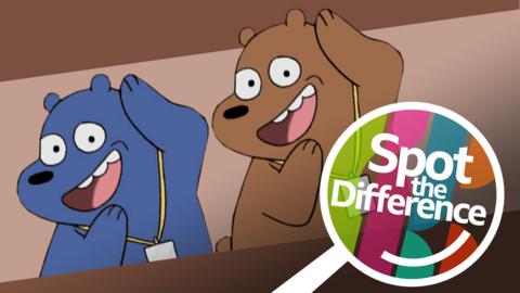One blue bear and one brown bear, in front of a magnifying glass which reads "spot the difference"