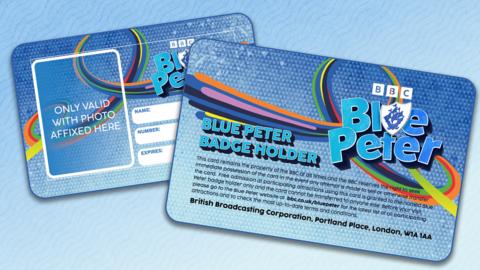 Image of the front and back of the Blue Peter Badge Holder card.