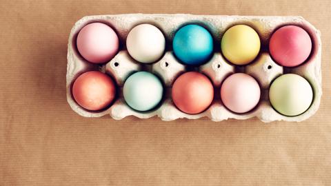 A packet of 10 eggs, all different shades of pastel.