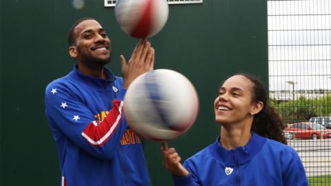 Zeus and Hoops from the Harlem Globetrotters