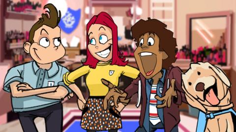 Barney, Lindsey, Radzi and Iggy in the Blue Peter Storyteller game