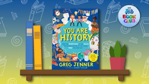 The book 'You Are History' by Greg Jenner sits on a illustrated shelf.