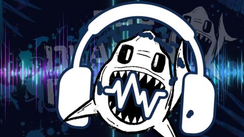 An illustrated shark with headphones on.