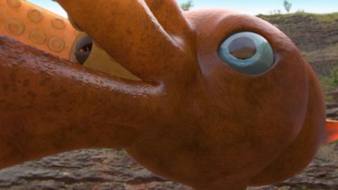 An animated colossal squid.