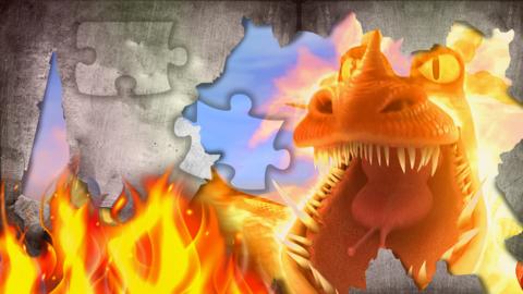 A dragon breathing fire.